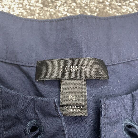 J.Crew Lace Up Shift Dress Womens Petite Small Navy Blue Cotton Casual Classic - Picture 3 of 13